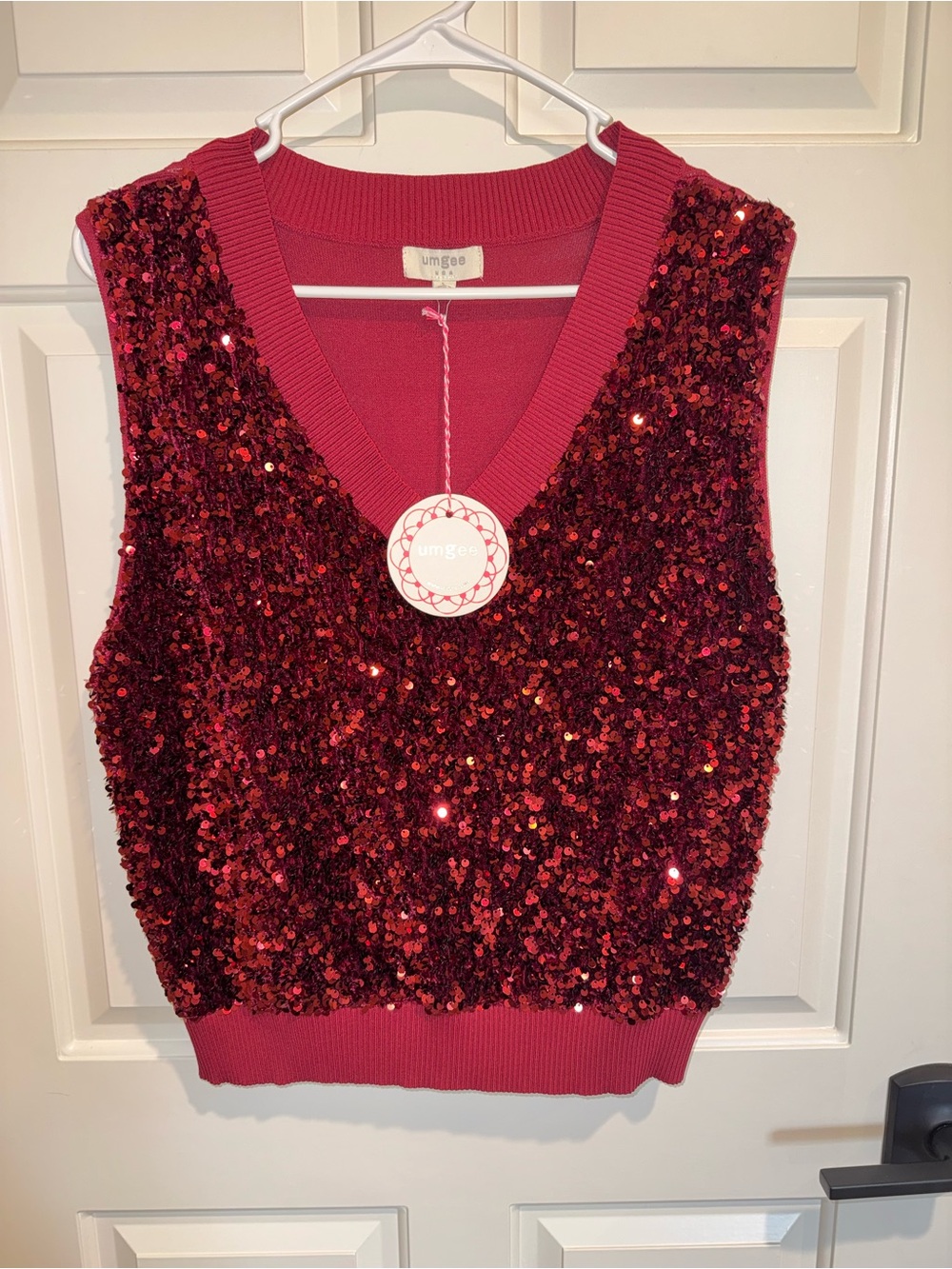 Umgee Sequin V-Neck Sweater Vest ladies large nwt